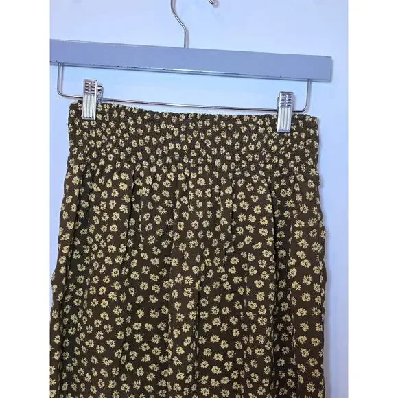 Madewell Piped Mini Skirt Woodcut Flowers Floral Printed Smocked Waist Size XS - Picture 2 of 8